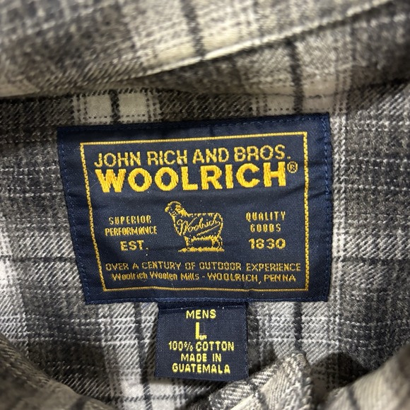 Woolrich Button Shirt Flannel Men's Large Plaid Gray Workwear Vintage - Picture 2 of 7
